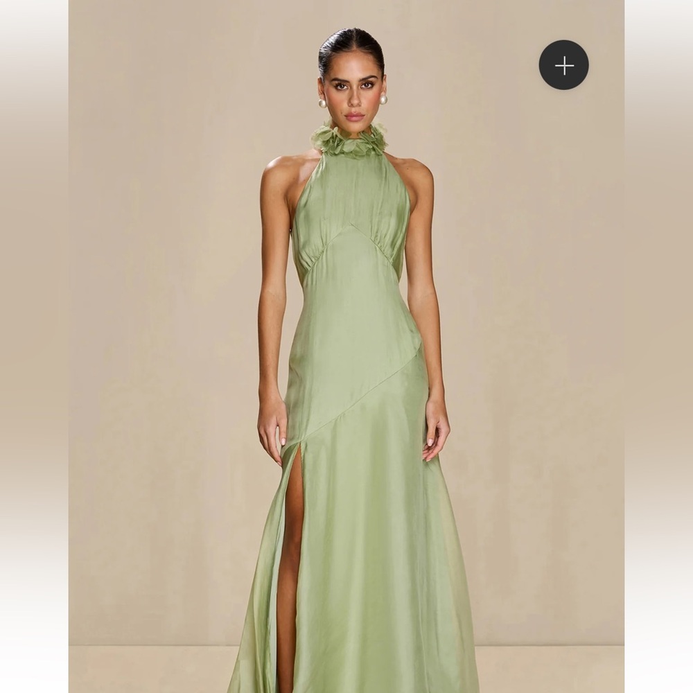 Sonya Moda Green Noelle Halter Maxi Dress with Slit